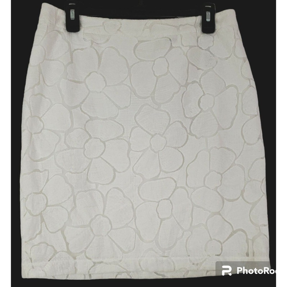 Tommy Bahama ~Woman Size 8~ White Textured Print Cotton Pencil Skirt Fully Lined